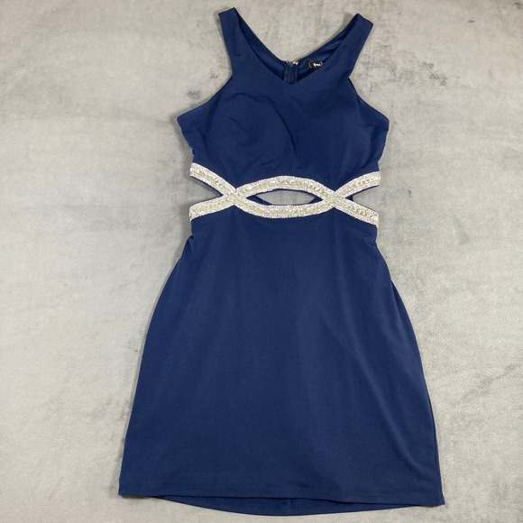 Speechless Dresses & Skirts - Speechless Navy Blue Rhinestone Cutout Waist V-Neck Mini Dress Size 7